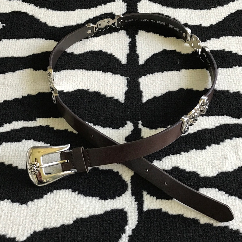 Leather Belt Silver Floral Hardware
